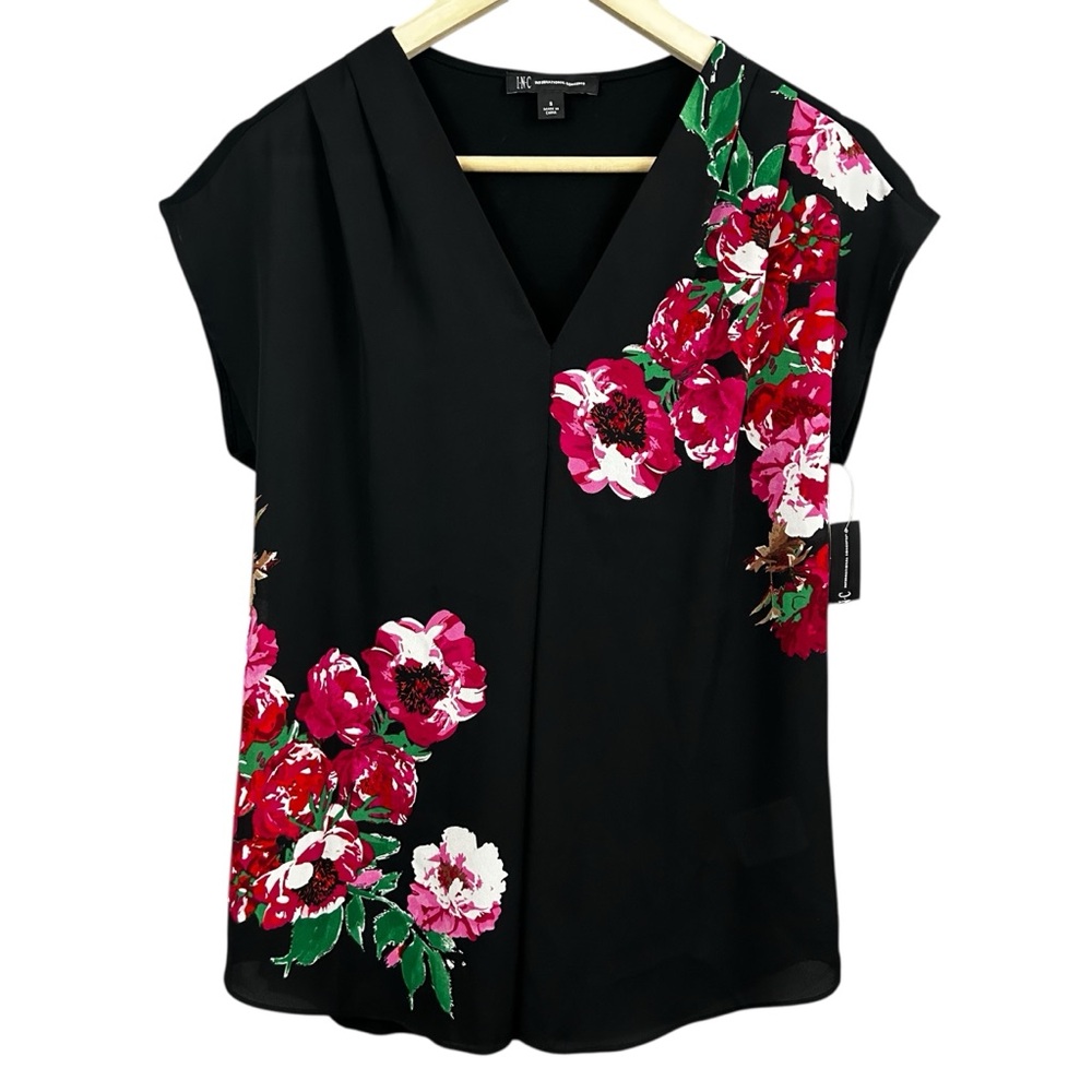 NWT Inc. International Concepts Floral Black Blouse Size Small